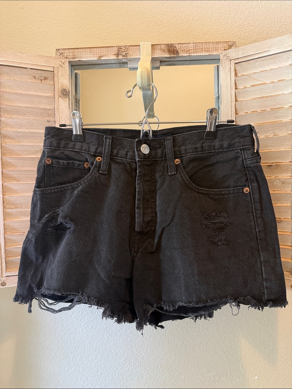 Aeropostale Black Distressed Denim Cutoff Shorts